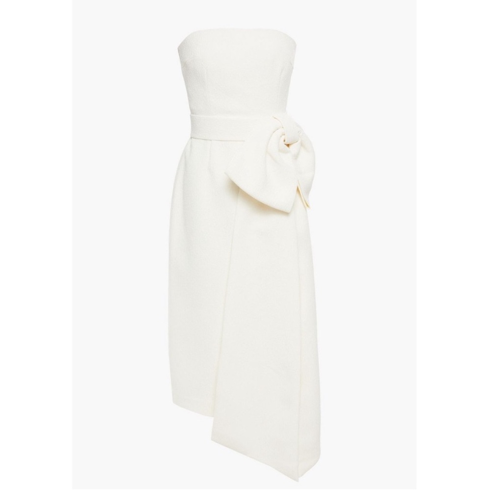 REBECCA VALLANCE Greta strapless bow embellished cloqué midi dress US 4/UK 8 NWT